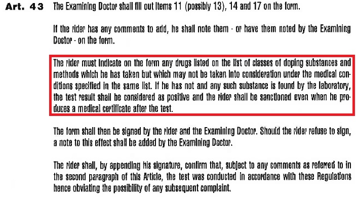 UCI anti doping rules 1999