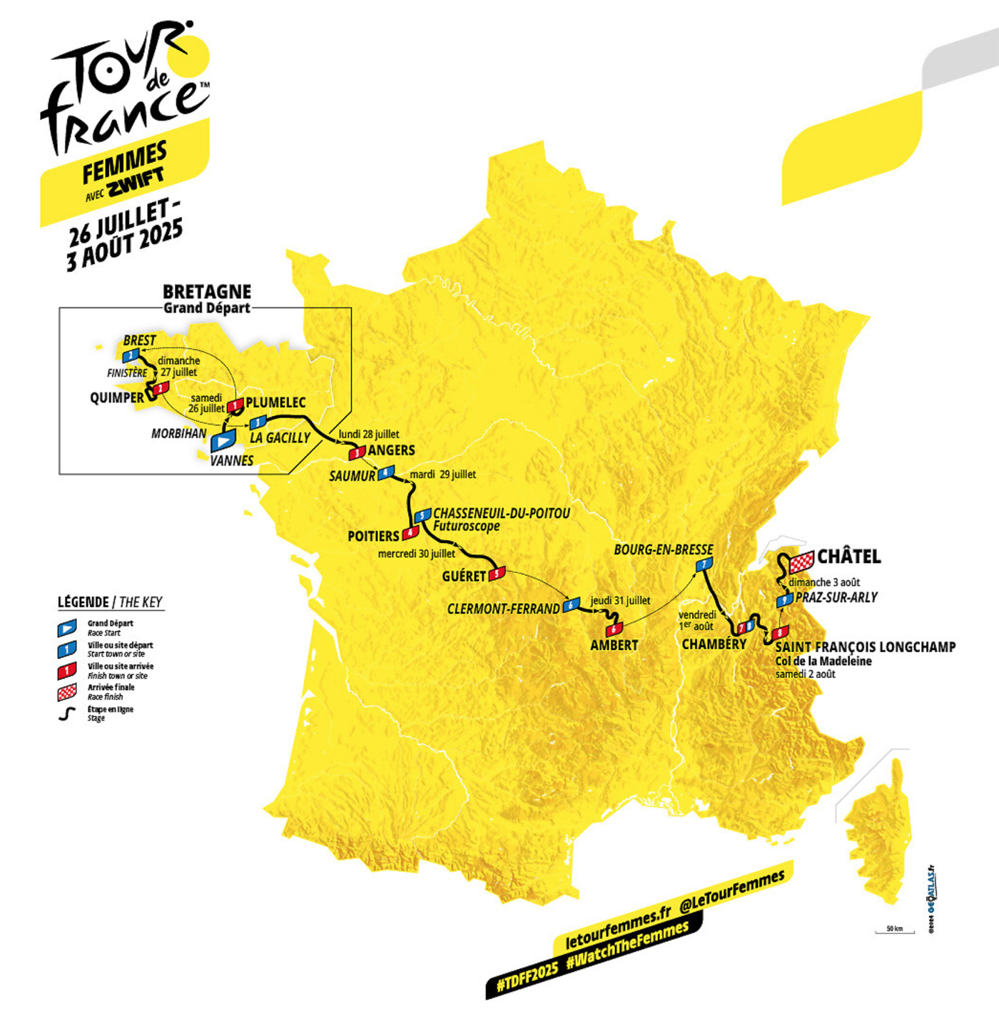 Tour de France Femmes 2025 map