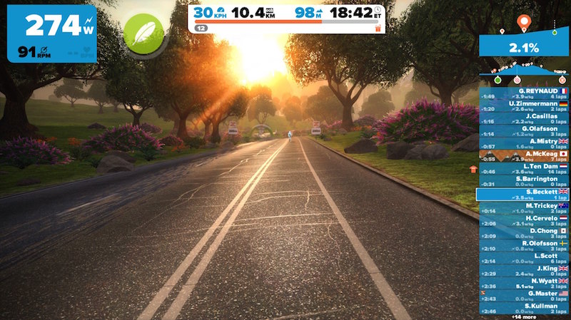 Zwift sample screen